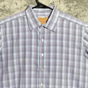 Turnbull & Asser Shirt Mens 18 Purple Plaid Long Sleeve Button-Up England Made